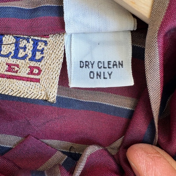 Vintage 80s Justin Lee Limited 100% Silk Bow Tie Blouse Burgundy Stripe Size 8 - Picture 8 of 8